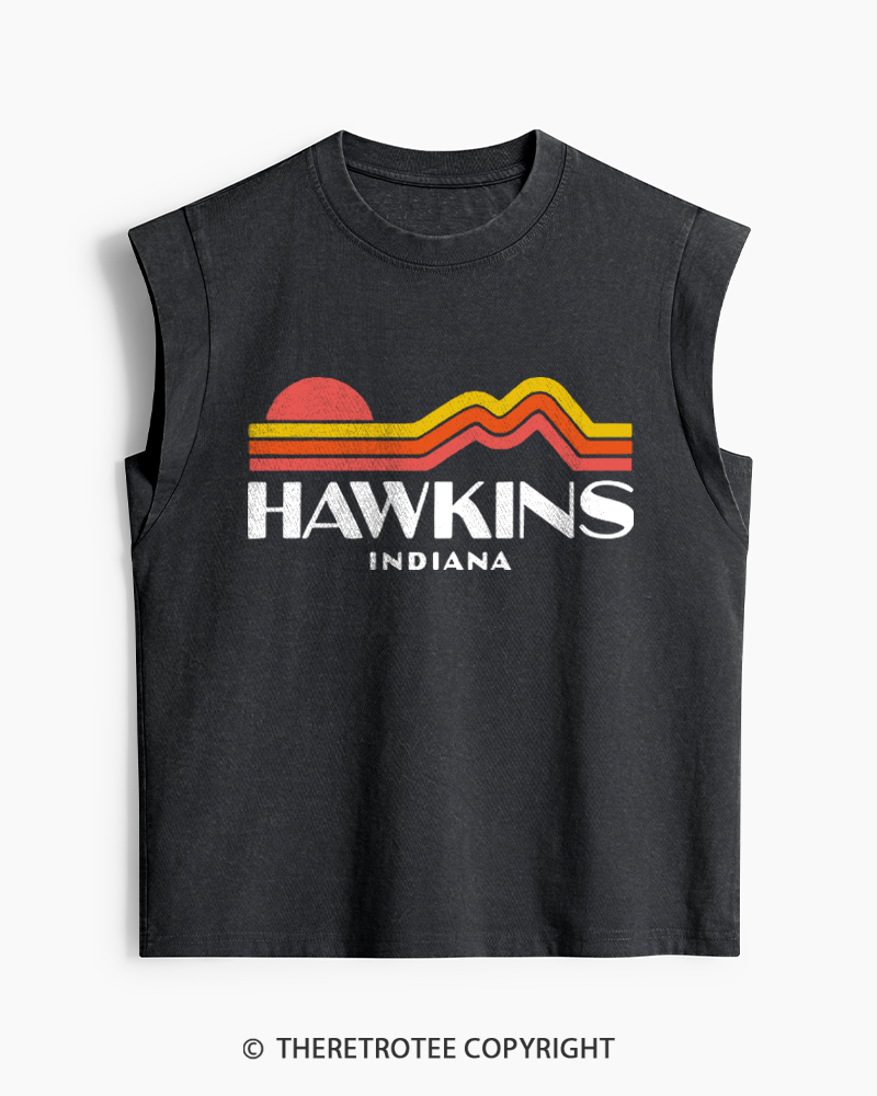 TheRetroTee Retro Hawkins Indiana 1980s Washed Tank Top