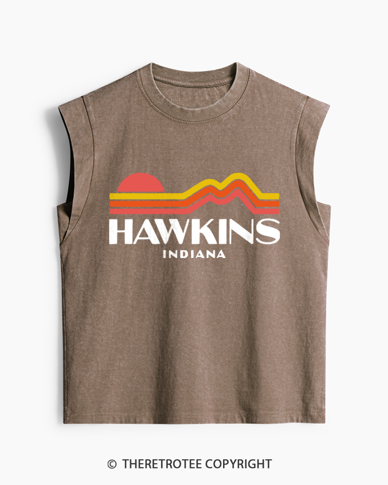 TheRetroTee Retro Hawkins Indiana 1980s Washed Tank Top