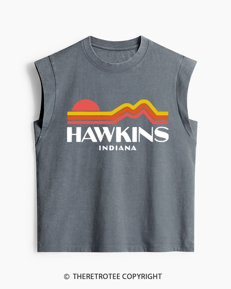 TheRetroTee Retro Hawkins Indiana 1980s Washed Tank Top