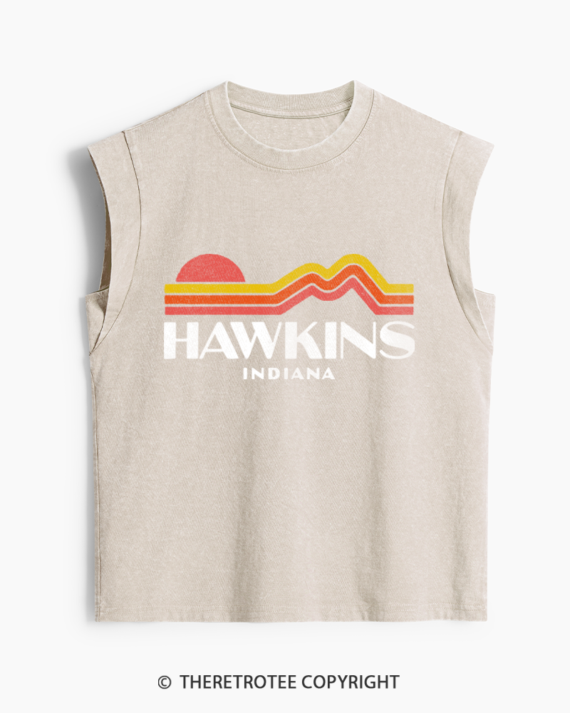TheRetroTee Retro Hawkins Indiana 1980s Washed Tank Top