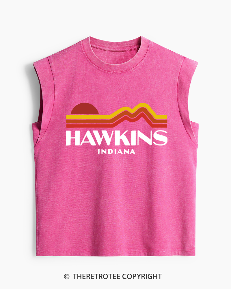TheRetroTee Retro Hawkins Indiana 1980s Washed Tank Top