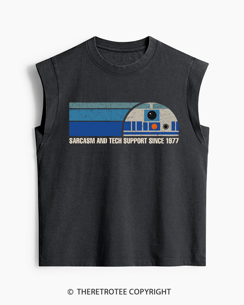 TheRetroTee Sarcasm And Tech Support 1970s Washed Tank Top