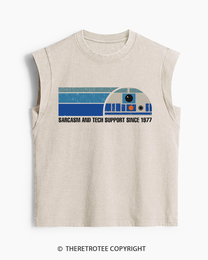 TheRetroTee Sarcasm And Tech Support 1970s Washed Tank Top