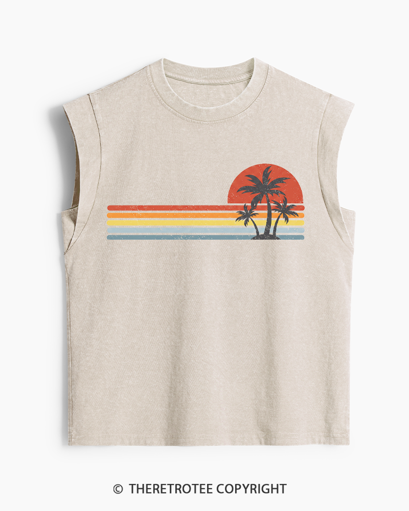 TheRetroTee Tropical Island 1980s Washed Tank Top
