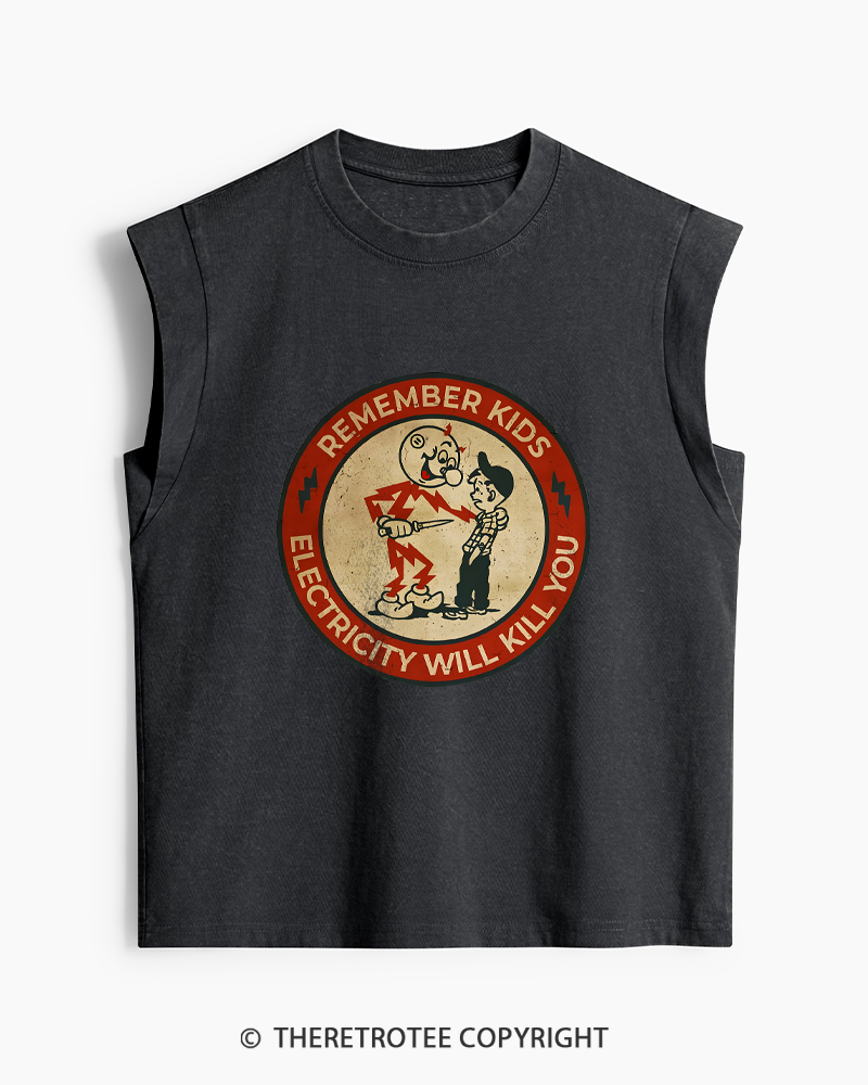 TheRetroTee Electricity Will Kill You Kids 1950s Washed Tank Top