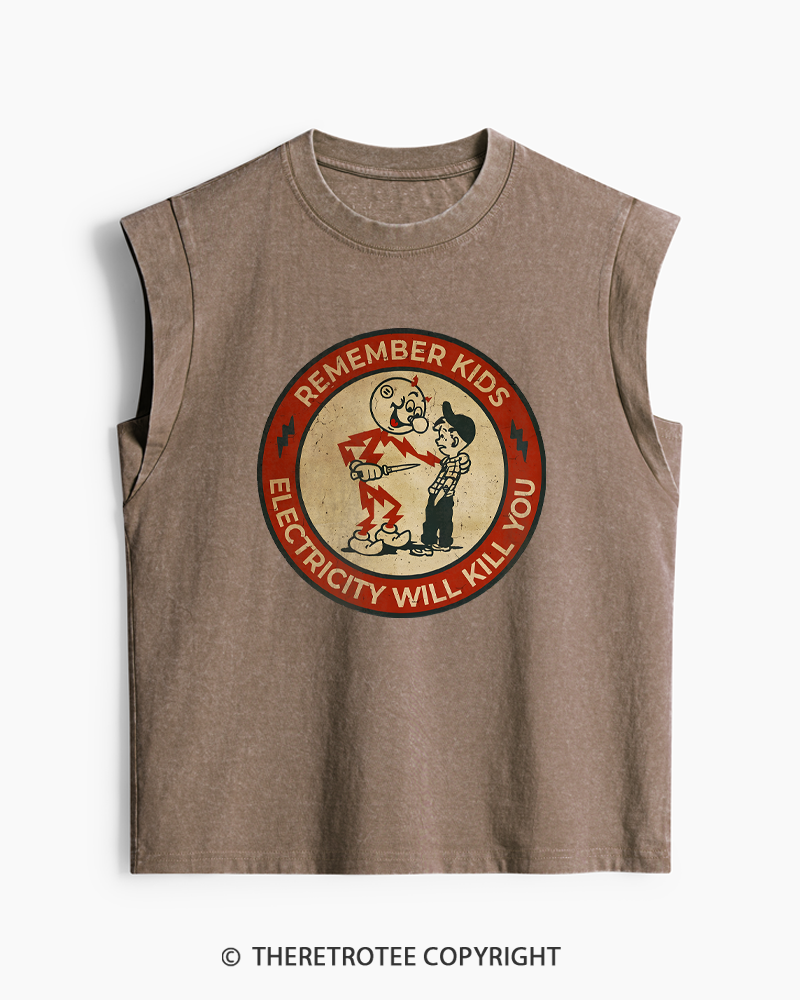 TheRetroTee Electricity Will Kill You Kids 1950s Washed Tank Top