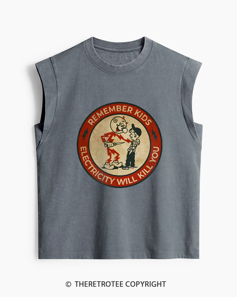 TheRetroTee Electricity Will Kill You Kids 1950s Washed Tank Top