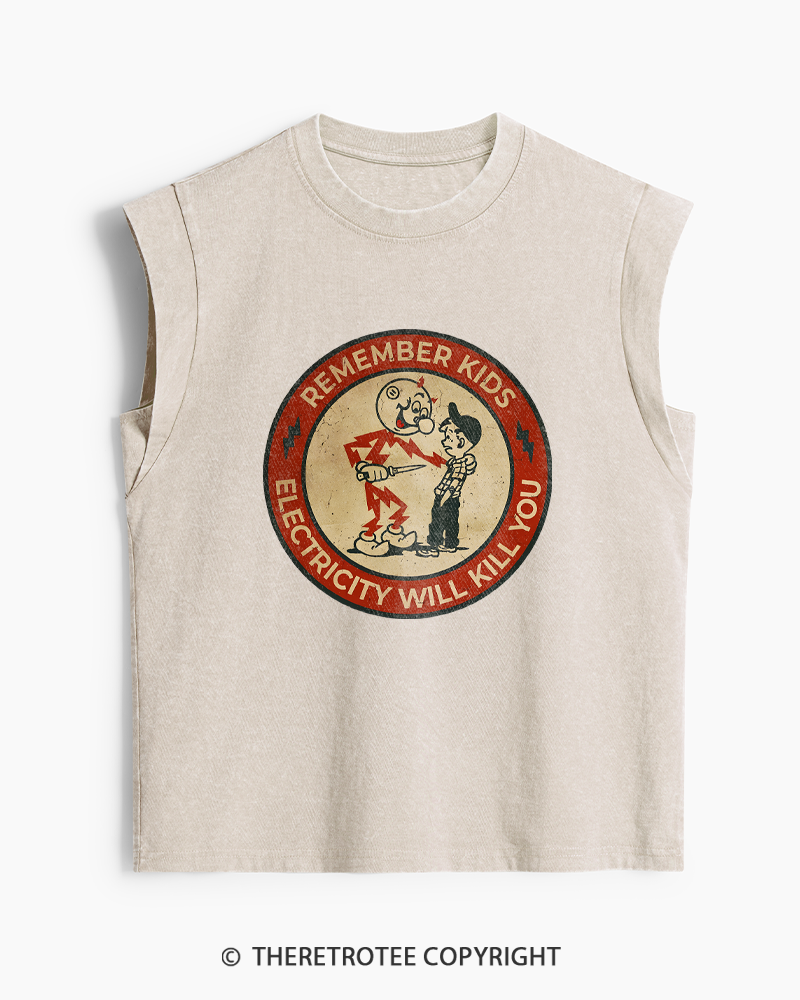 TheRetroTee Electricity Will Kill You Kids 1950s Washed Tank Top