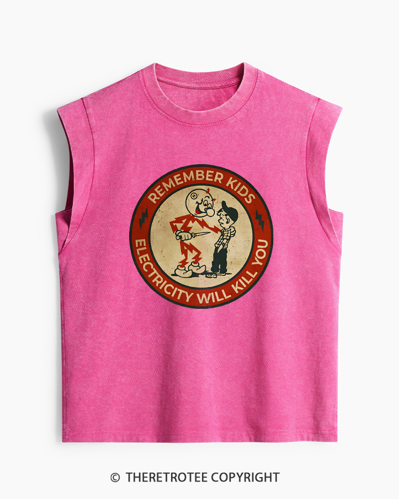 TheRetroTee Electricity Will Kill You Kids 1950s Washed Tank Top