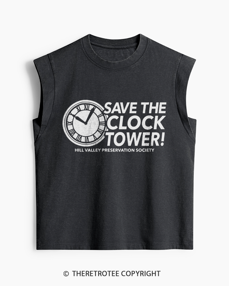 TheRetroTee Save The Clock Tower 1980s Washed Tank Top