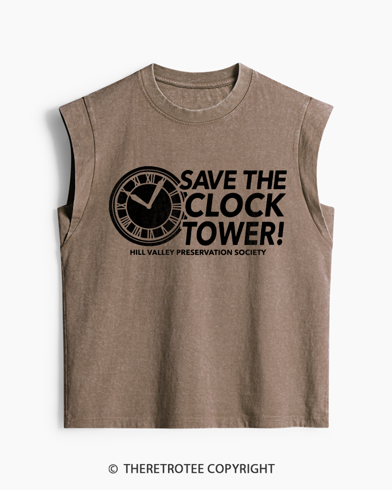 TheRetroTee Save The Clock Tower 1980s Washed Tank Top