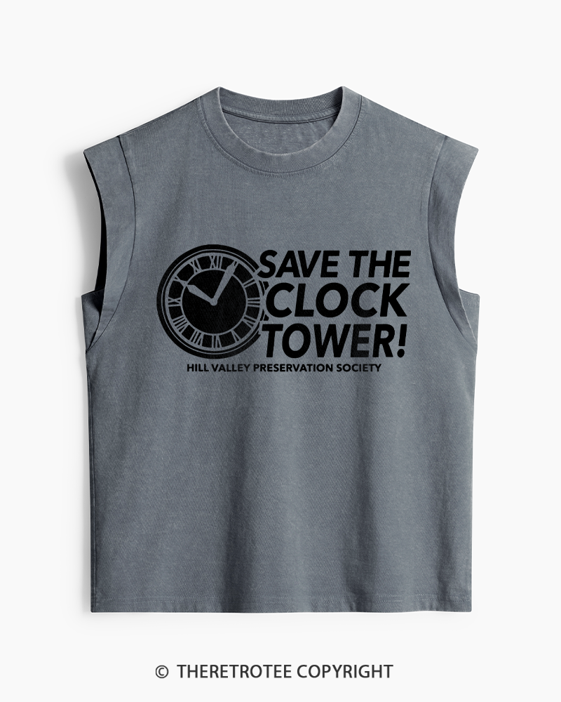 TheRetroTee Save The Clock Tower 1980s Washed Tank Top