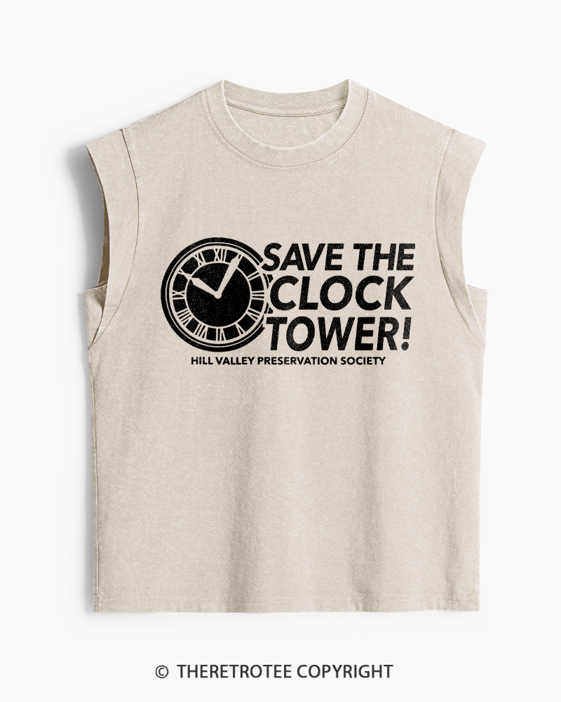TheRetroTee Save The Clock Tower 1980s Washed Tank Top