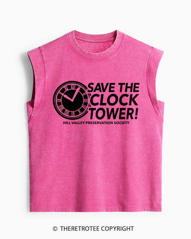 TheRetroTee Save The Clock Tower 1980s Washed Tank Top