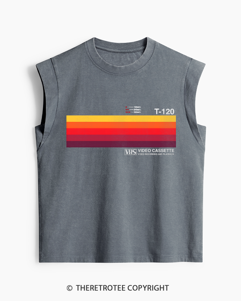 TheRetroTee Sunset Video Cassette VHS 1980s Women's Washed Tank Top