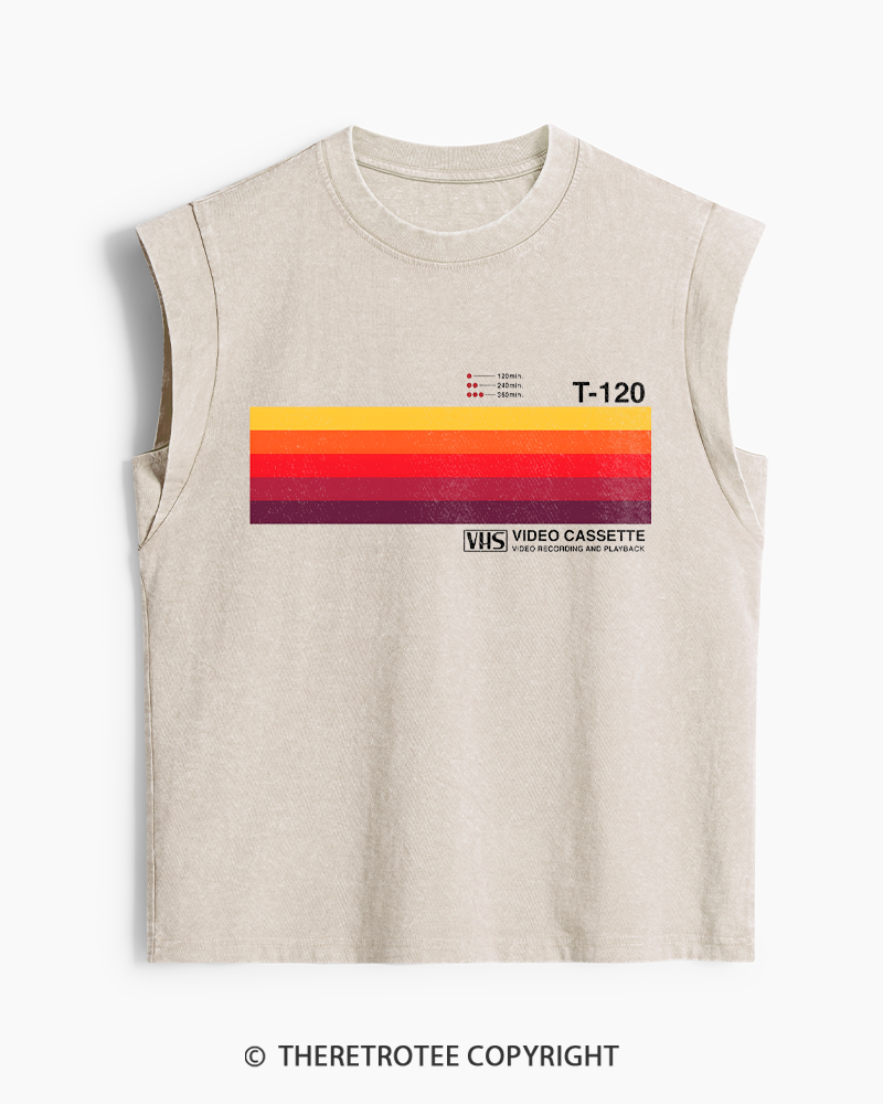 TheRetroTee Sunset Video Cassette VHS 1980s Women's Washed Tank Top