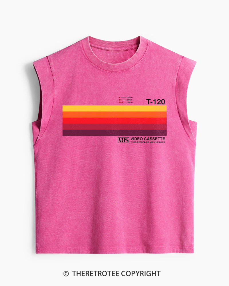 TheRetroTee Sunset Video Cassette VHS 1980s Women's Washed Tank Top