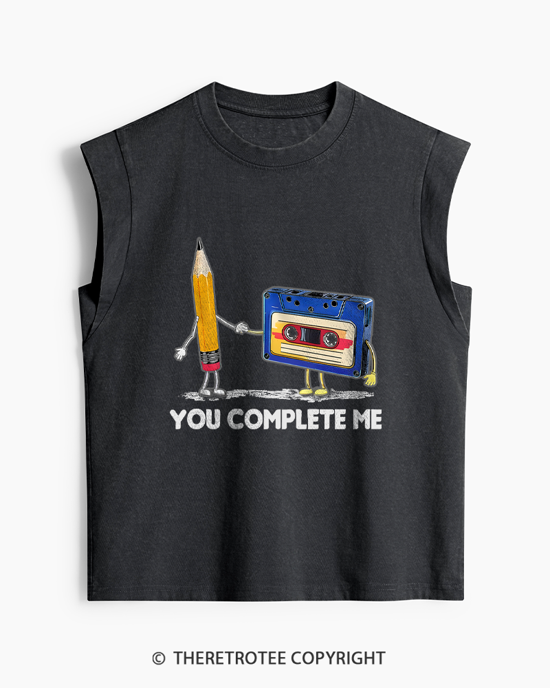 TheRetroTee You Complete Me Pencil & Cassette 1980s Washed Tank Top