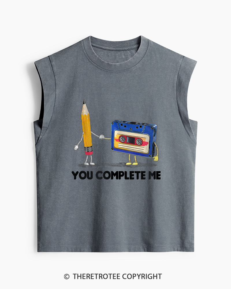 TheRetroTee You Complete Me Pencil & Cassette 1980s Washed Tank Top
