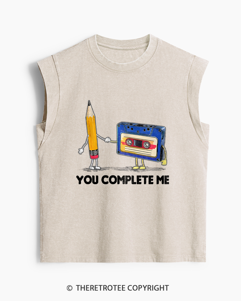 TheRetroTee You Complete Me Pencil & Cassette 1980s Washed Tank Top