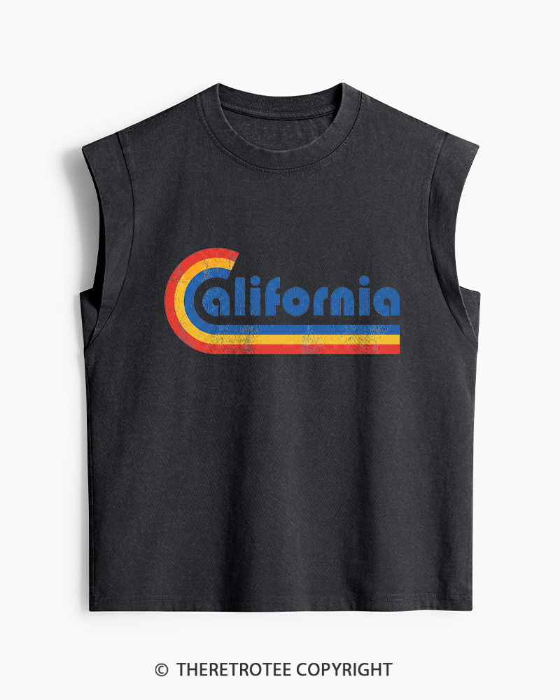 TheRetroTee Happy California Holiday Vintage Graphic Washed Tank Top