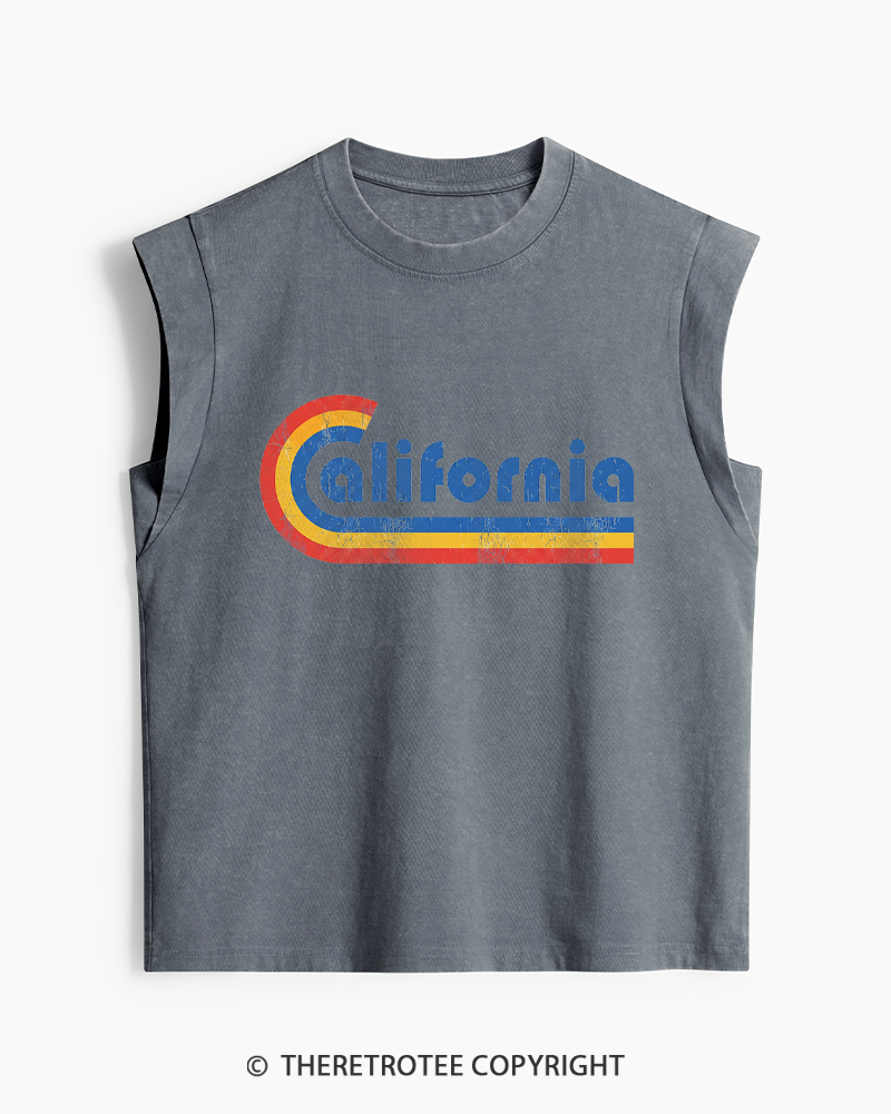 TheRetroTee Happy California Holiday Vintage Graphic Washed Tank Top