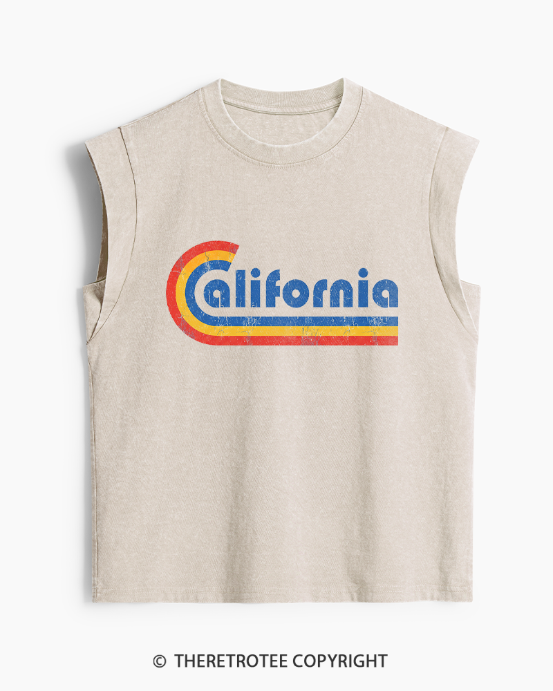 TheRetroTee Happy California Holiday Vintage Graphic Washed Tank Top