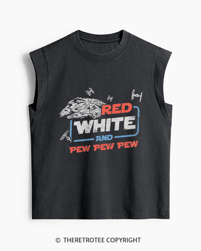 TheRetroTee Red White And Pew Pew Pew 1980s Washed Tank Top