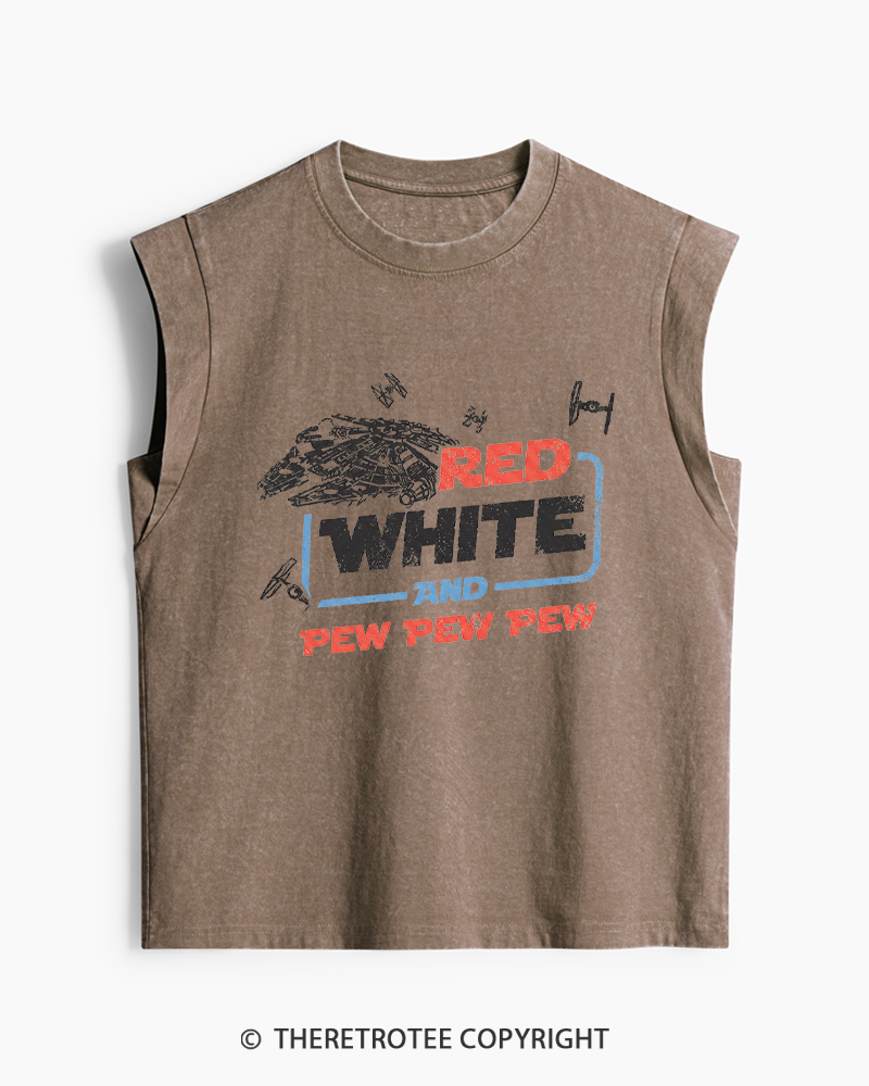 TheRetroTee Red White And Pew Pew Pew 1980s Washed Tank Top