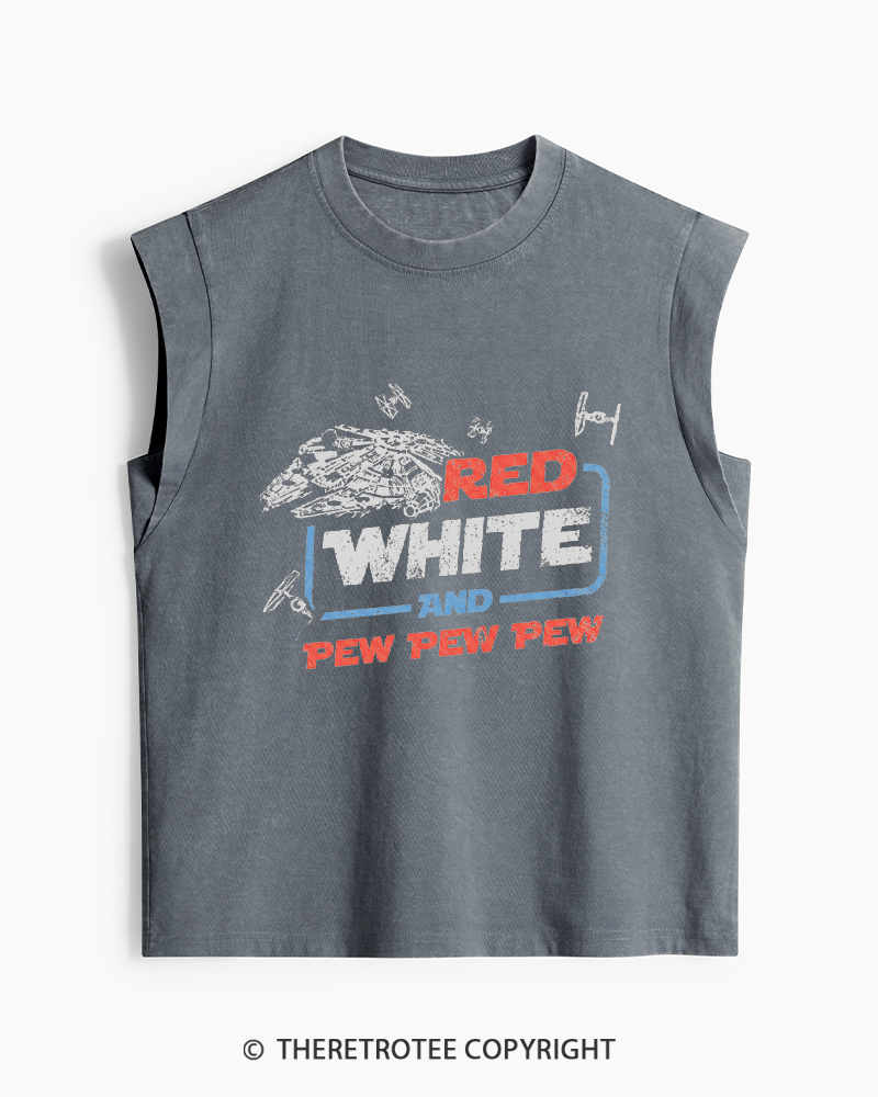 TheRetroTee Red White And Pew Pew Pew 1980s Washed Tank Top
