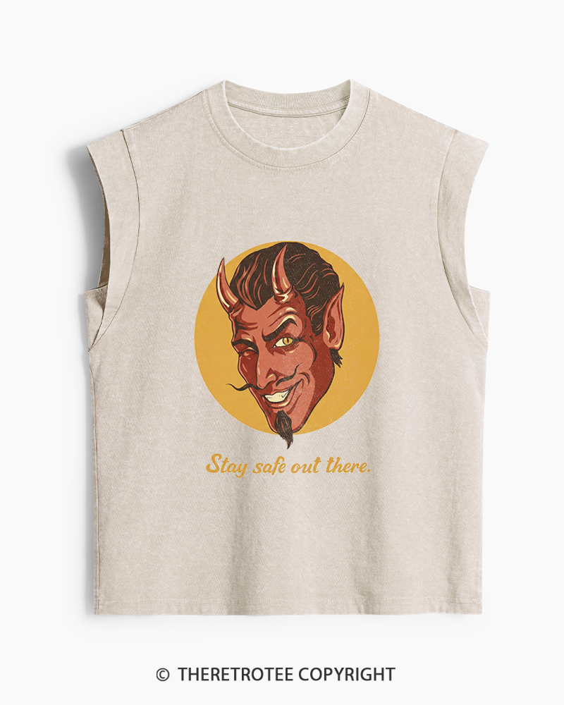 TheRetroTee Stay Safe Out There 1970s Washed Tank Top