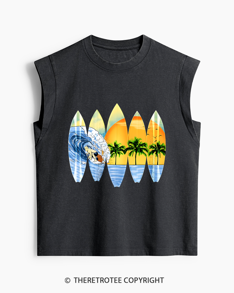 TheRetroTee Surfer And Surfboards 1960s Washed Tank Top