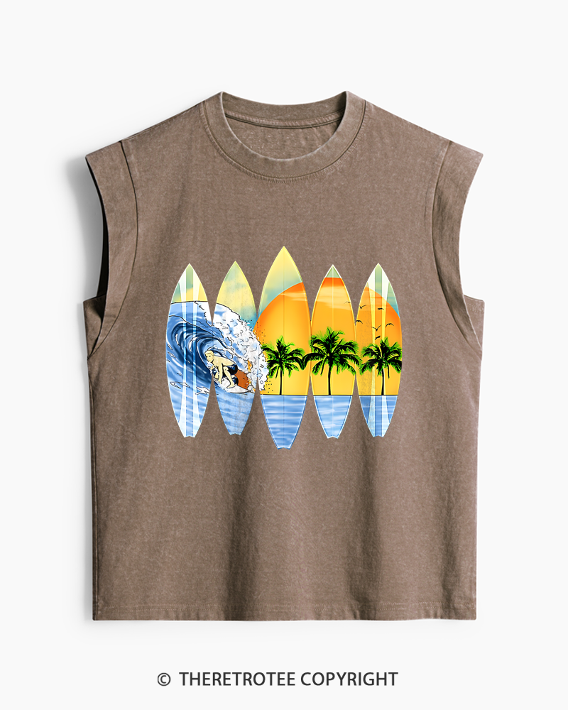 TheRetroTee Surfer And Surfboards 1960s Washed Tank Top