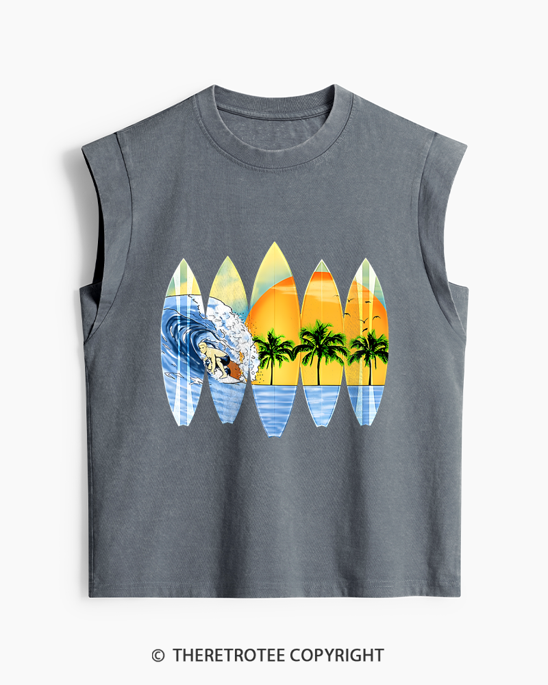 TheRetroTee Surfer And Surfboards 1960s Washed Tank Top