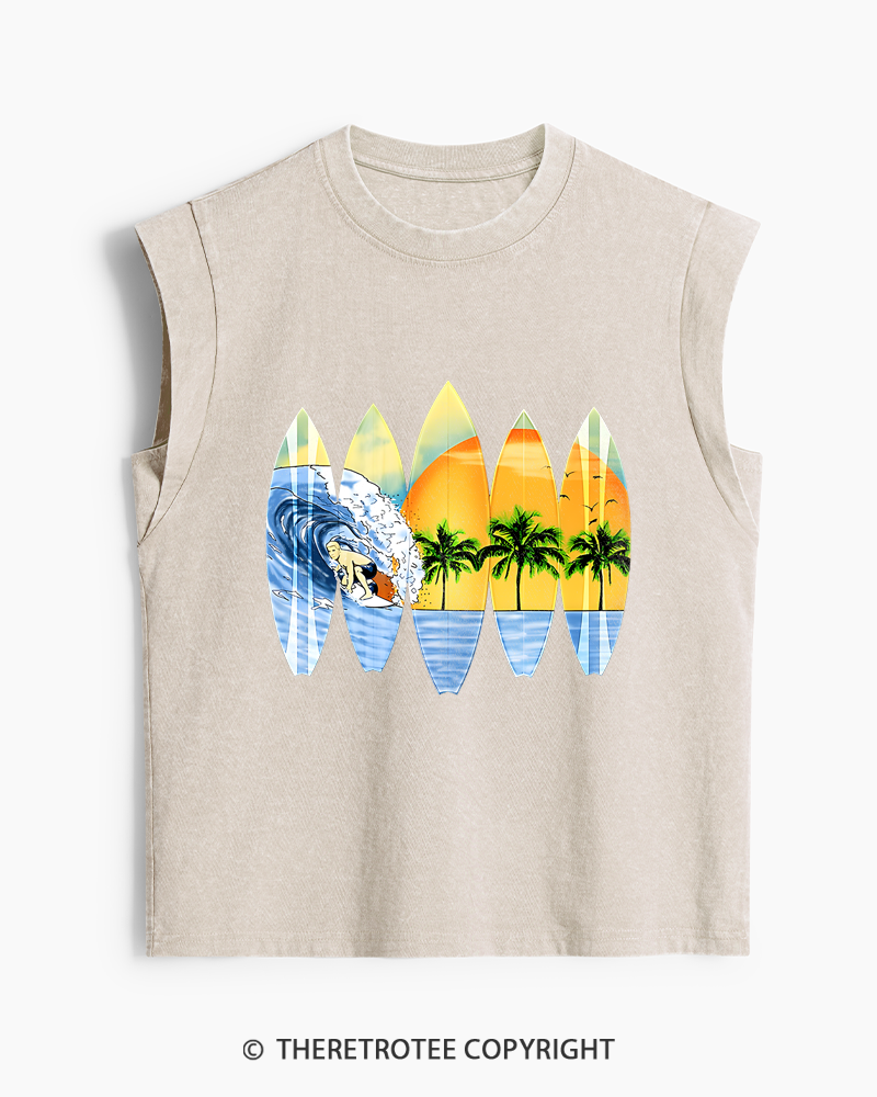 TheRetroTee Surfer And Surfboards 1960s Washed Tank Top