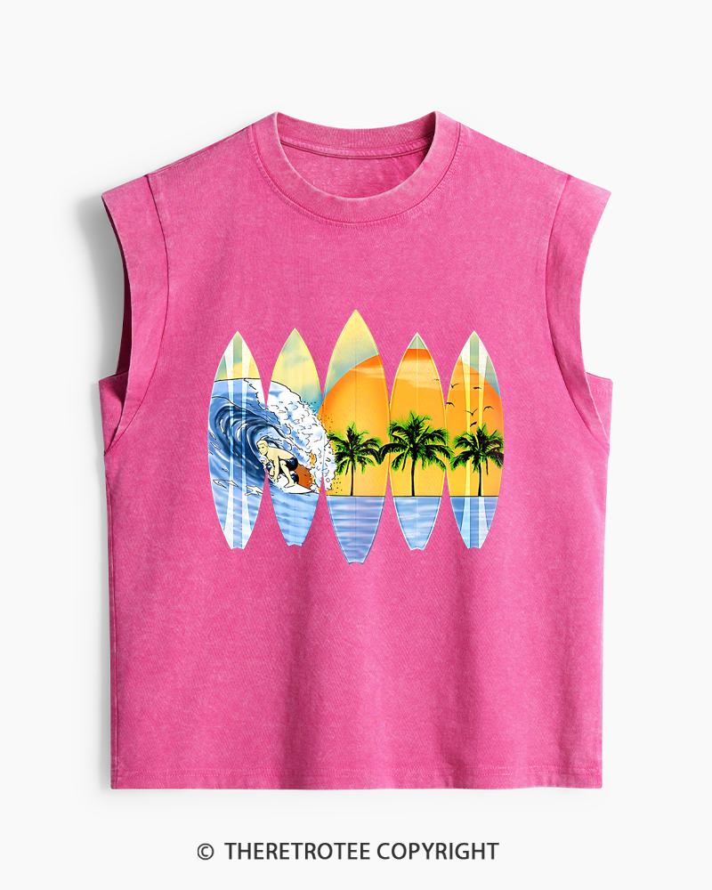 TheRetroTee Surfer And Surfboards 1960s Washed Tank Top