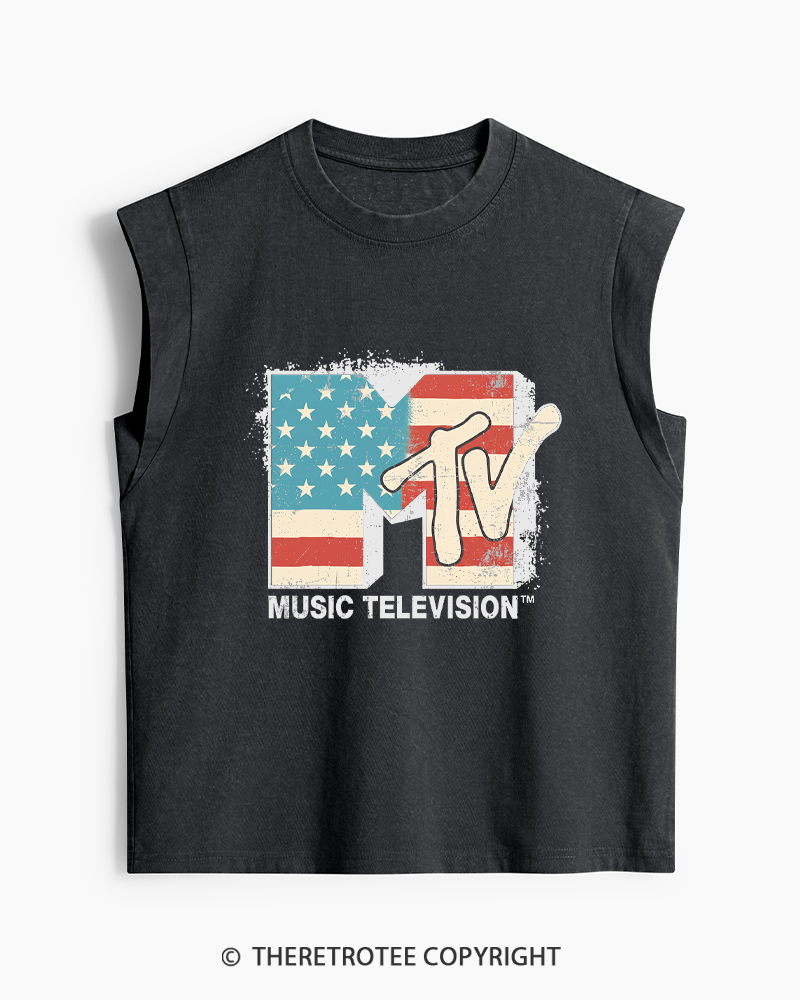 TheRetroTee American Flag Logo 1980s Washed Tank Top