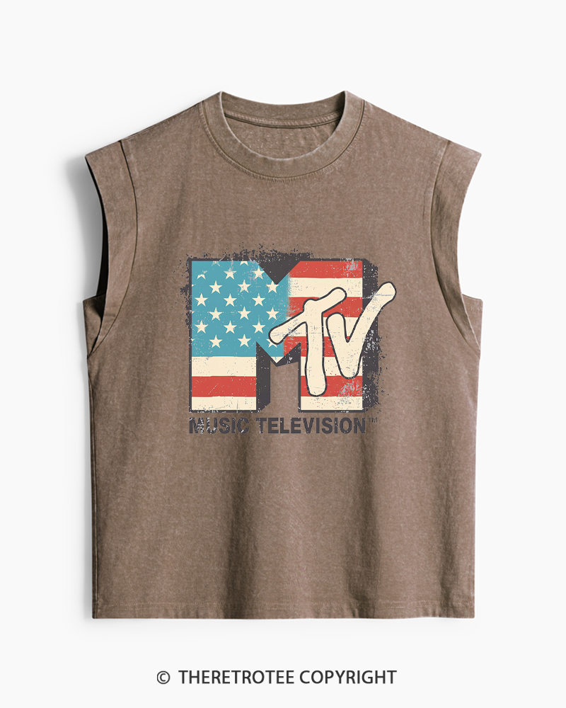 TheRetroTee American Flag Logo 1980s Washed Tank Top