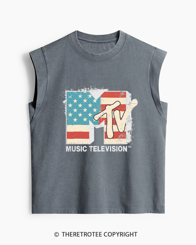 TheRetroTee American Flag Logo 1980s Washed Tank Top