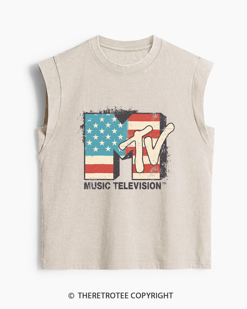 TheRetroTee American Flag Logo 1980s Washed Tank Top