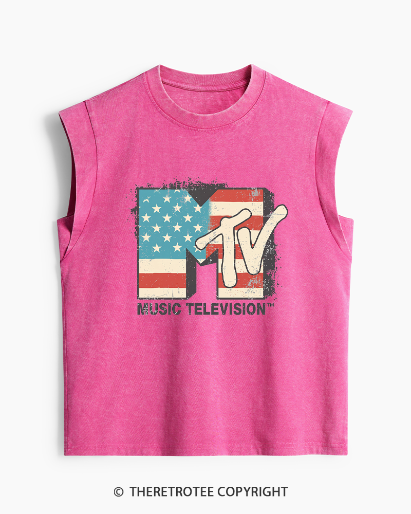 TheRetroTee American Flag Logo 1980s Washed Tank Top