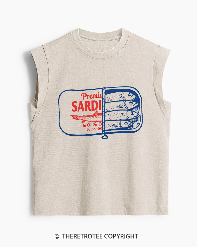 TheRetroTee Sardines 1930s Washed Tank Top