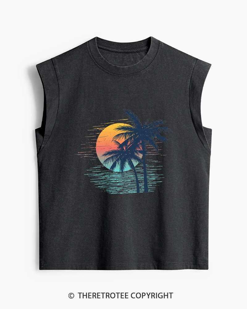 TheRetroTee Tropical Sunset 1970s Washed Tank Top