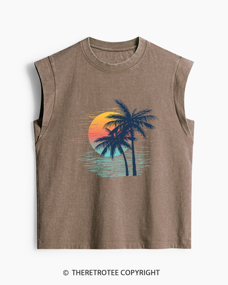 TheRetroTee Tropical Sunset 1970s Washed Tank Top