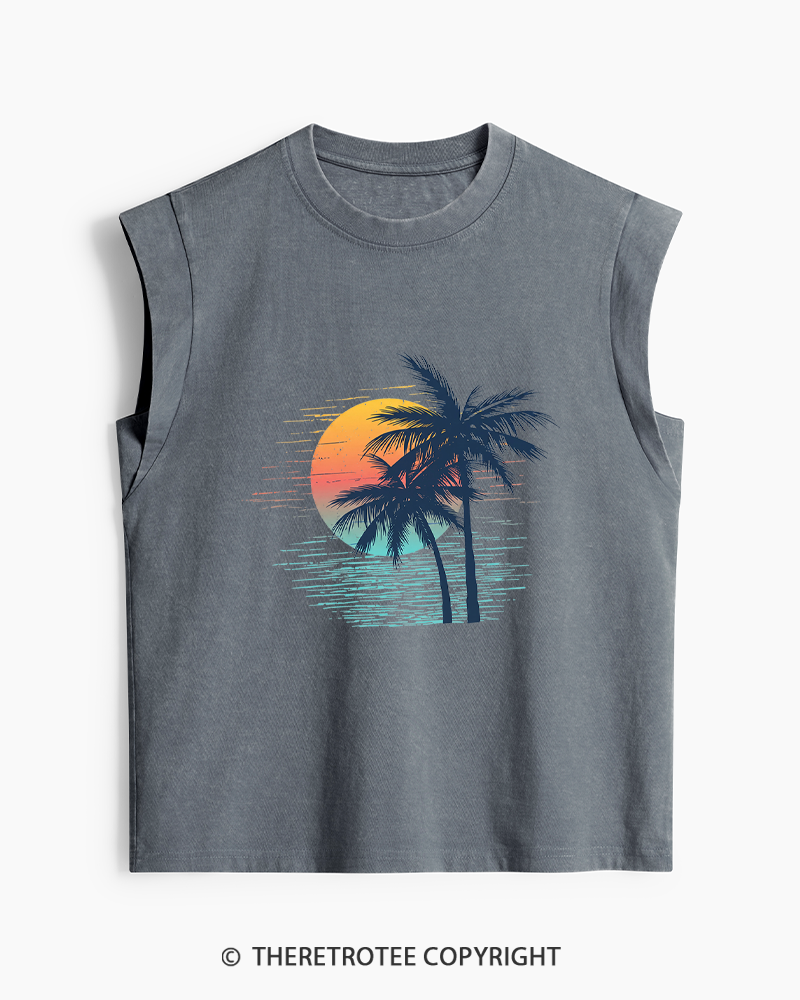 TheRetroTee Tropical Sunset 1970s Washed Tank Top