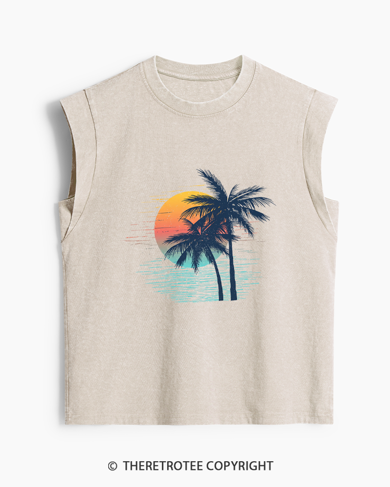 TheRetroTee Tropical Sunset 1970s Washed Tank Top