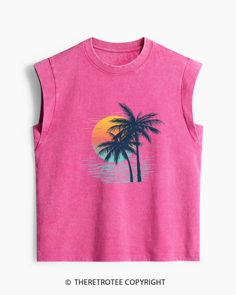 TheRetroTee Tropical Sunset 1970s Washed Tank Top