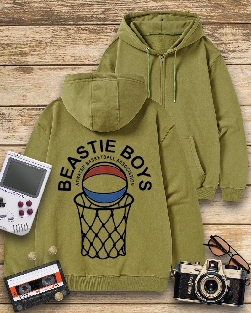 TheRetroTee Atwater Basketball Association Beastie Boys 1980s Zip-Up Hoodie