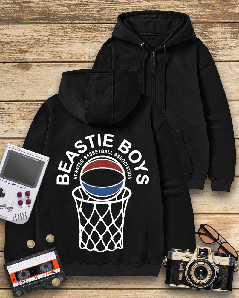 TheRetroTee Atwater Basketball Association Beastie Boys 1980s Zip-Up Hoodie