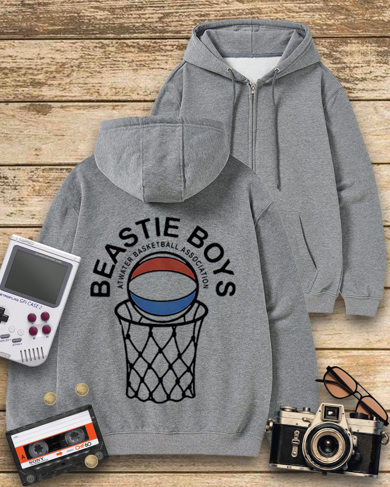 TheRetroTee Atwater Basketball Association Beastie Boys 1980s Zip-Up Hoodie